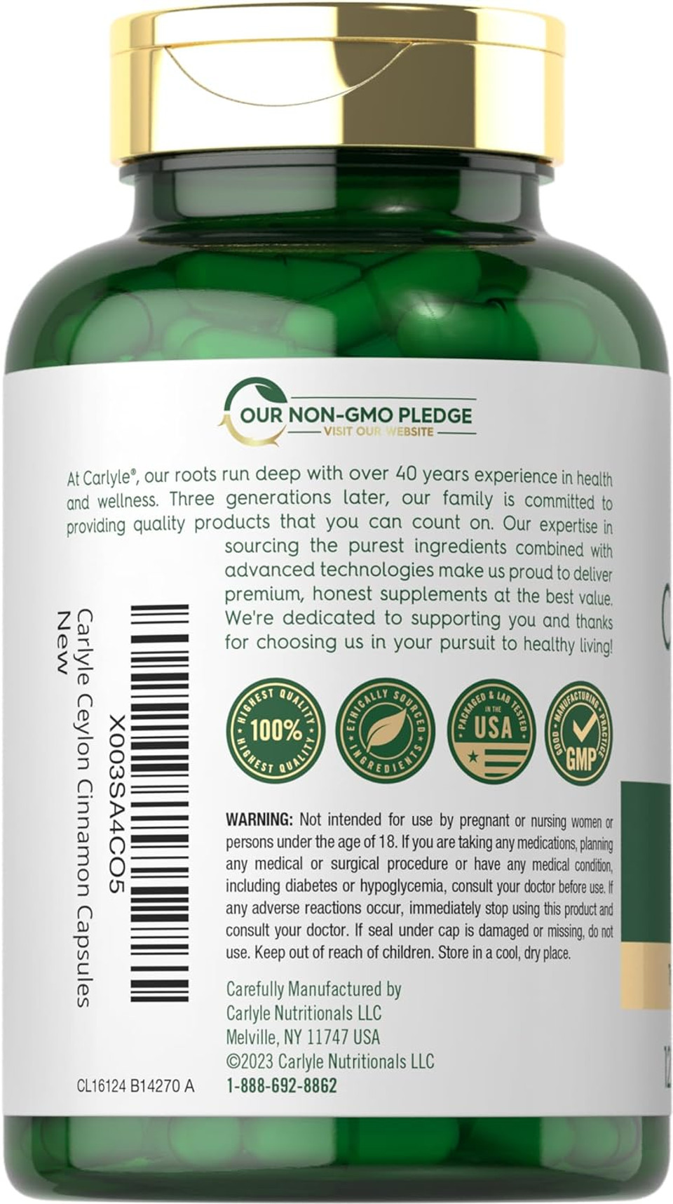 Carlyle Ceylon Cinnamon Capsules | 120 Count | 60 Servings | Non-Gmo And Gluten Free