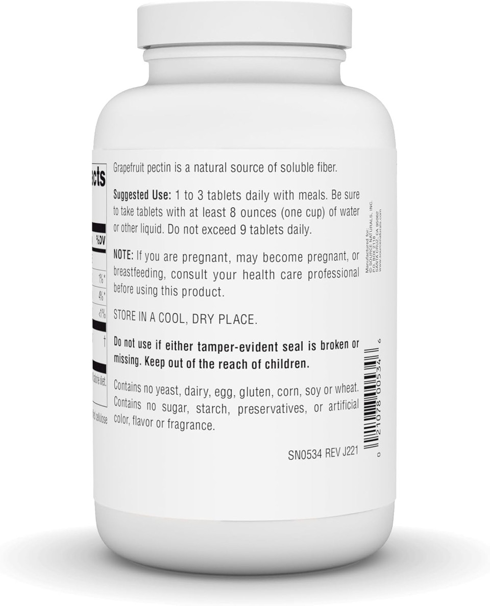 Source Naturals Grapefruit Pectin, Soluble Fiber - 1000 Mg Dietary Supplement - 240 Tablets