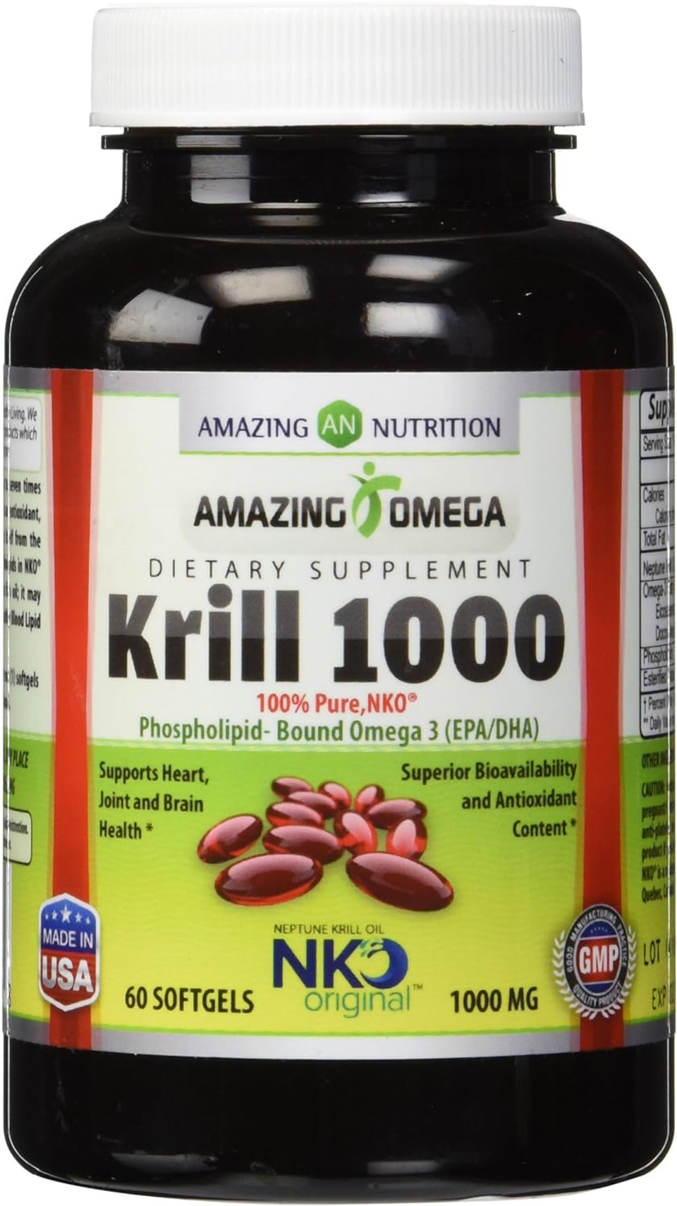 Amazing Omega Nkoã¢Â® Neptune Krill Oil 1000 Mg, 60 Softgels (Non-Gmo, Gluten-Free) - Supports Heart, Joint & Brain Health And Superior Bioavailability & Antioxidant Content