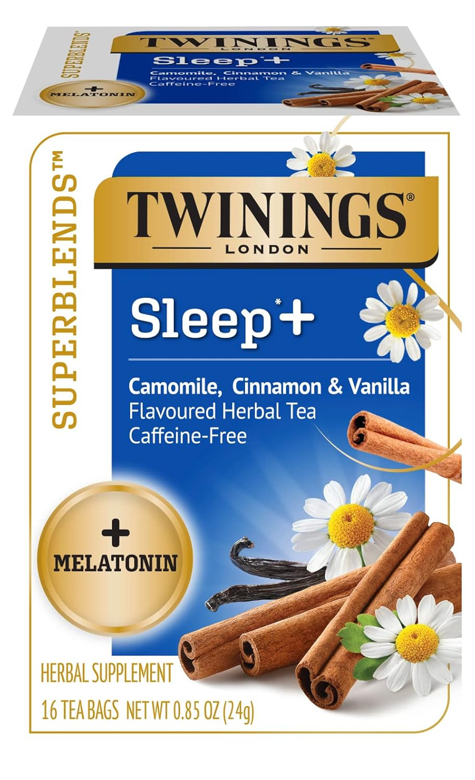 Twinings Superblends Sleep+ Herbal Tea With Melatonin Camomile, Cinnamon & Vanilla, Caffeine-Free, 16 Tea Bags (Pack Of 6), Enjoy Hot Or Iced Twinings Superblends Sleep+ Herbal Tea With Melatonin Camomile, Cinnamon & Vanilla, Caffeine-Free, 16 Tea Bags (Pack Of 6), Enjoy Hot Or Iced