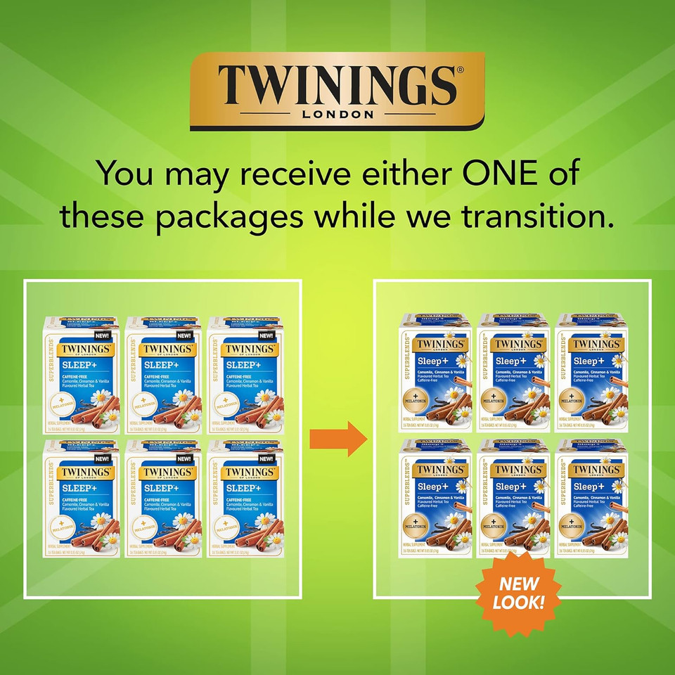 Twinings Superblends Sleep+ Herbal Tea With Melatonin Camomile, Cinnamon & Vanilla, Caffeine-Free, 16 Tea Bags (Pack Of 6), Enjoy Hot Or Iced Twinings Superblends Sleep+ Herbal Tea With Melatonin Camomile, Cinnamon & Vanilla, Caffeine-Free, 16 Tea Bags (Pack Of 6), Enjoy Hot Or Iced