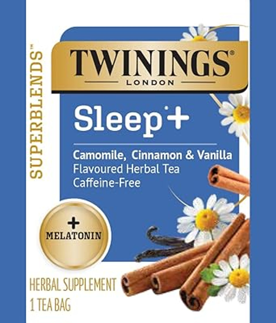 Twinings Superblends Sleep+ Herbal Tea With Melatonin Camomile, Cinnamon & Vanilla, Caffeine-Free, 16 Tea Bags (Pack Of 6), Enjoy Hot Or Iced Twinings Superblends Sleep+ Herbal Tea With Melatonin Camomile, Cinnamon & Vanilla, Caffeine-Free, 16 Tea Bags (Pack Of 6), Enjoy Hot Or Iced