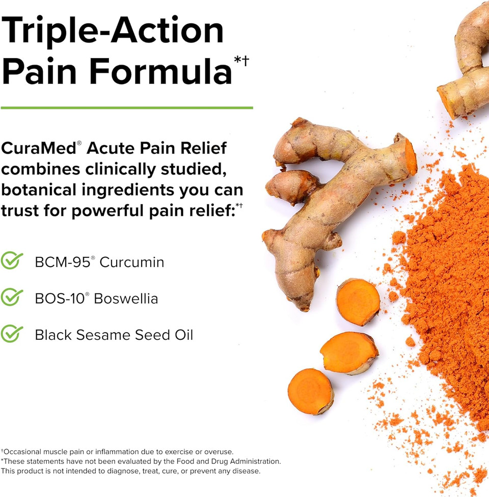 Terry Naturally Curamed Acute Pain Relief - 120 Liquid Gels - With Bcm-95 Curcumin, Bos-10 Boswellia & Black Sesame Seed Oil - Small, Easy To Swallow, Fast Dissolving - Non-Gmo - 60 Servings