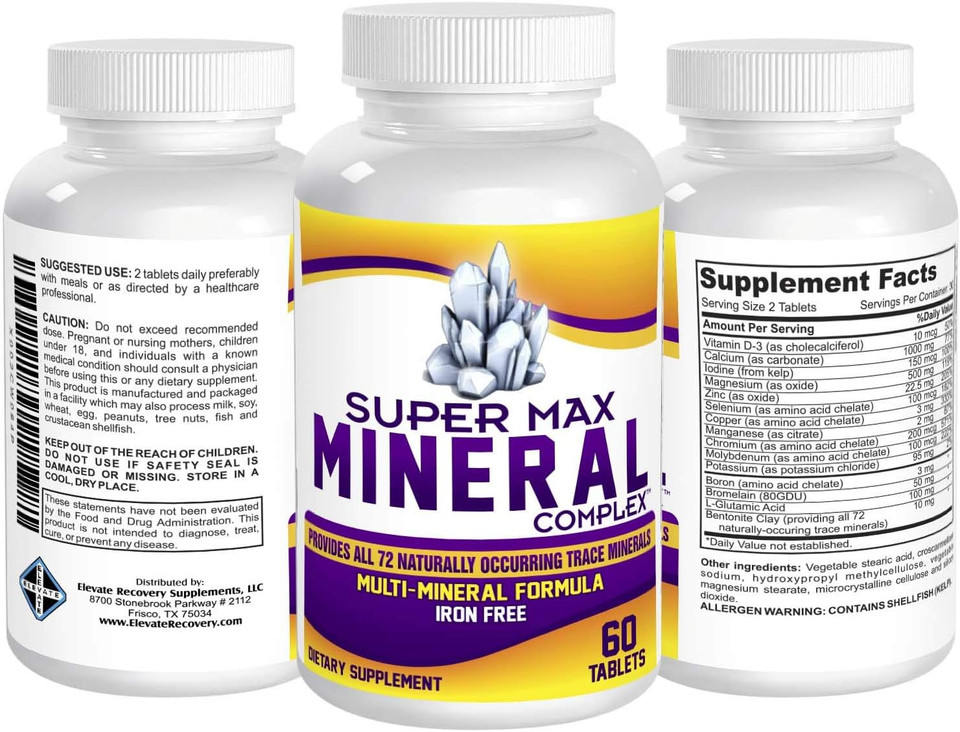 Supermax Multimineral Supplement (Iron Free) With 72 Trace Minerals - Natural Multiminerals - High Potency Multi Mineral Supplements All-In-1 Formula - 60 Tablets