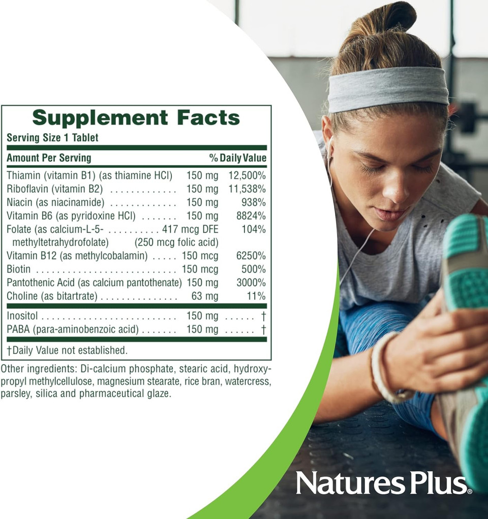 Naturesplus Mega B150 Complex, Sustained Release - 60 Vegetarian Tablets - Maximum Potency B Complex Vitamin Supplement - Gluten-Free - 60 Servings