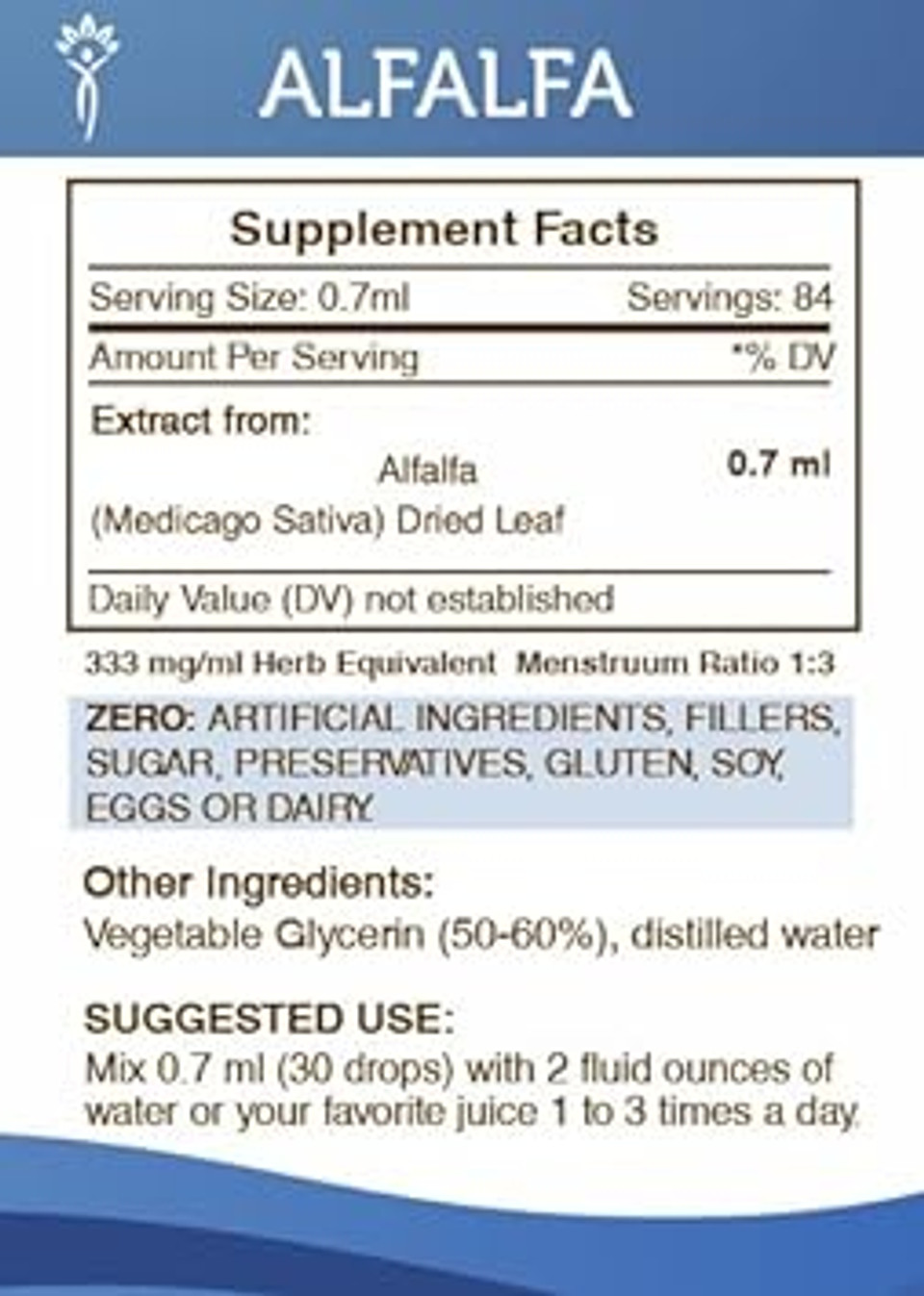 Secrets Of The Tribe Alfalfa Tincture Alcohol-Free Liquid Extract, Alfalfa (Medicago Sativa) Dried Leaf 2 Fl Oz