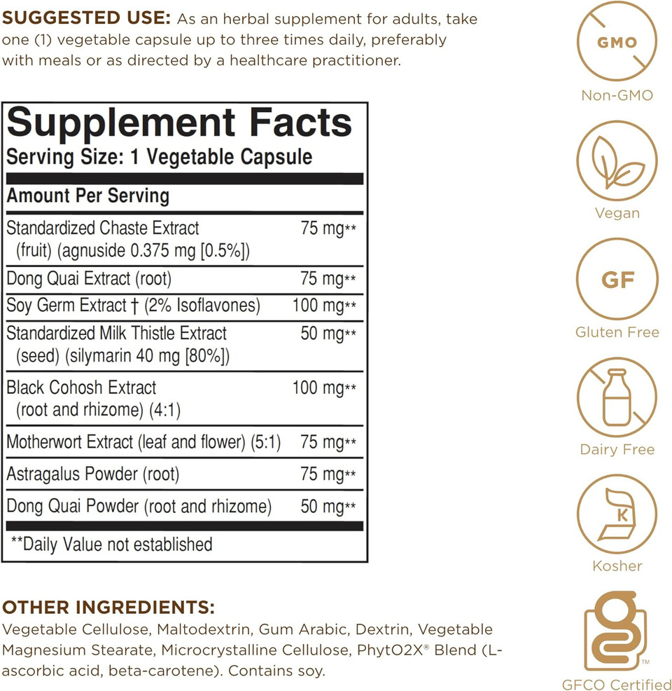 Solgar Herbal Female Complex - 50 Vegetable Capsules - Standardized Full Potency (Sfp) - Non-Gmo, Vegan, Kosher, Gluten Free, Dairy Free - 50 Servings