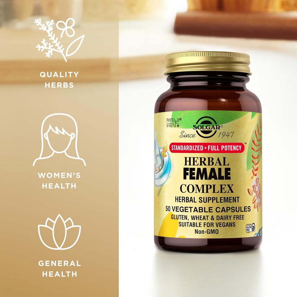 Solgar Herbal Female Complex - 50 Vegetable Capsules - Standardized Full Potency (Sfp) - Non-Gmo, Vegan, Kosher, Gluten Free, Dairy Free - 50 Servings