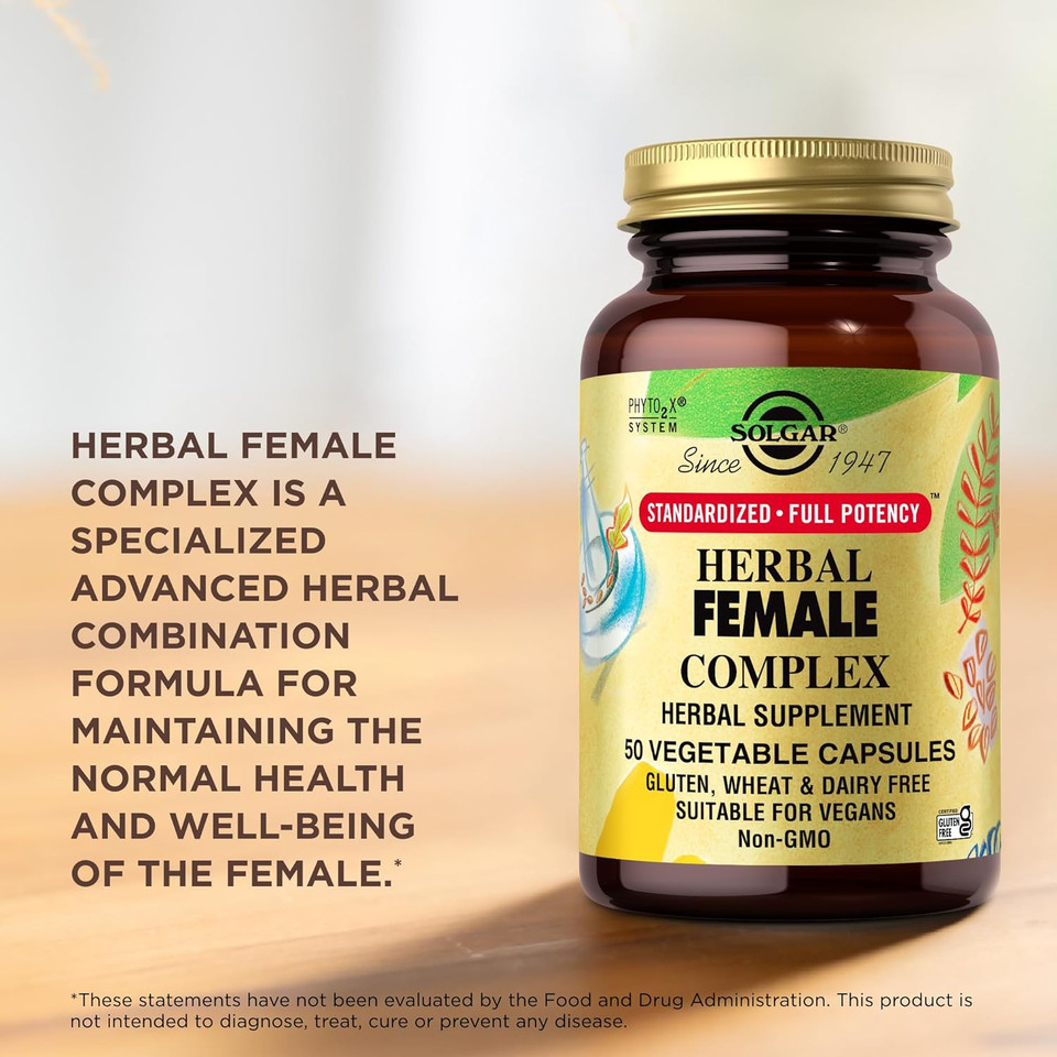 Solgar Herbal Female Complex - 50 Vegetable Capsules - Standardized Full Potency (Sfp) - Non-Gmo, Vegan, Kosher, Gluten Free, Dairy Free - 50 Servings