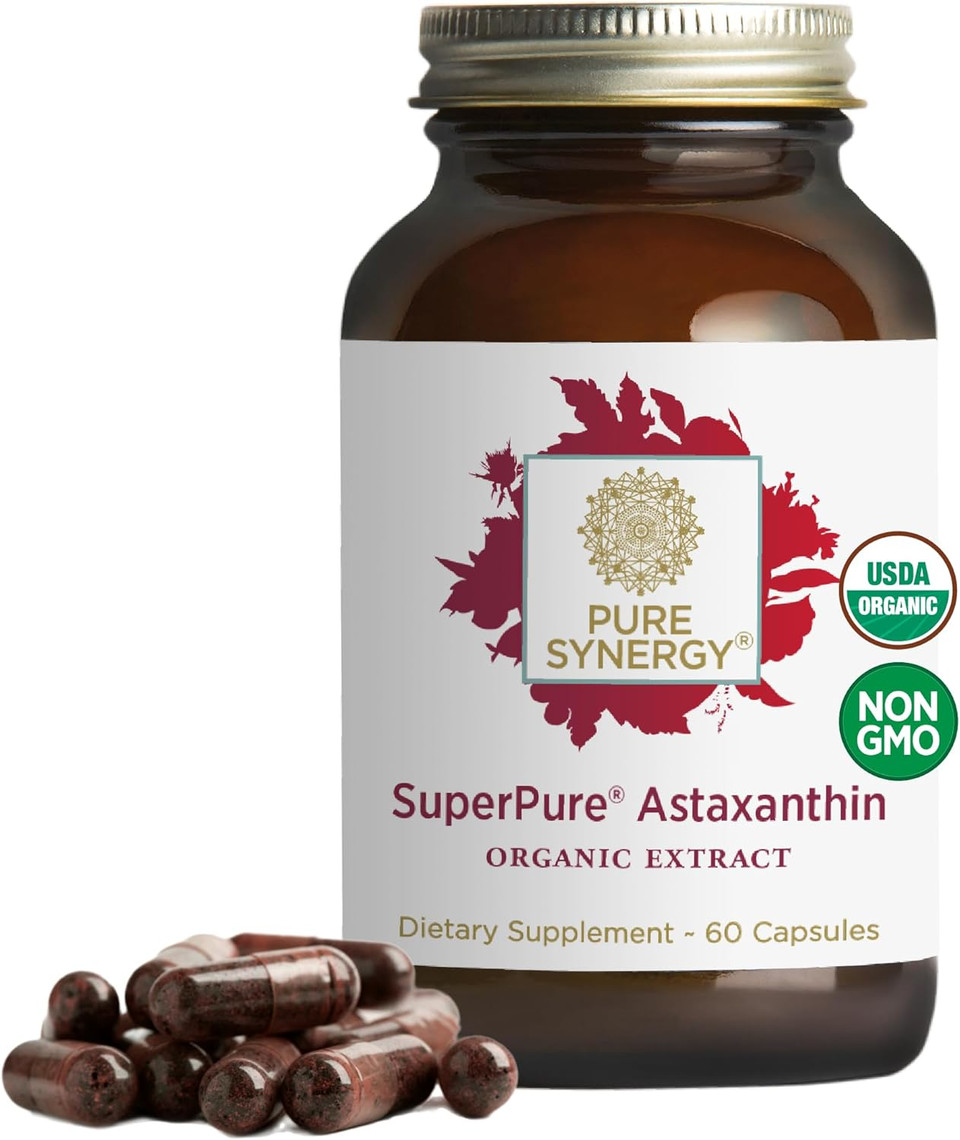 Pure Synergy Superpure Astaxanthin Extract | Organic Astaxanthin Supplement | Vegan Astaxanthin From Algae With Sunflower Lecithin | Antioxidant Support For Skin, Eye, And Joint Health (60 Capsules)