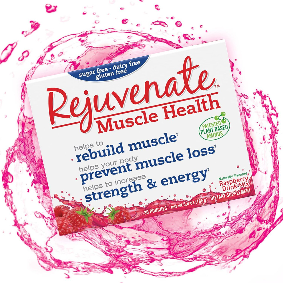 Rejuvenate Element Nutrition Pre Workout Amino Acids Blend, Clinically Proven Protein Powder Water Flavoring Packets For 40 Plus Age, Gluten Free Amino Energy Powder, Raspberries Flavor | 30 Servings