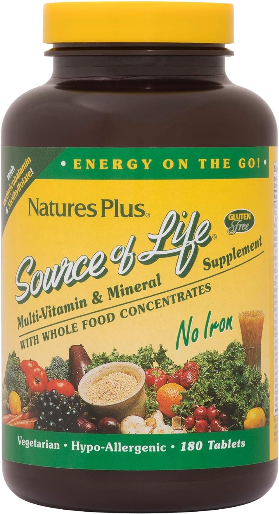 Naturesplus Source Of Life No Iron Tablets - 180 Vegetarian Tablets - Whole Food Multivitamin & Mineral Supplement, Energy & Immunity Booster- Gluten-Free - 60 Servings