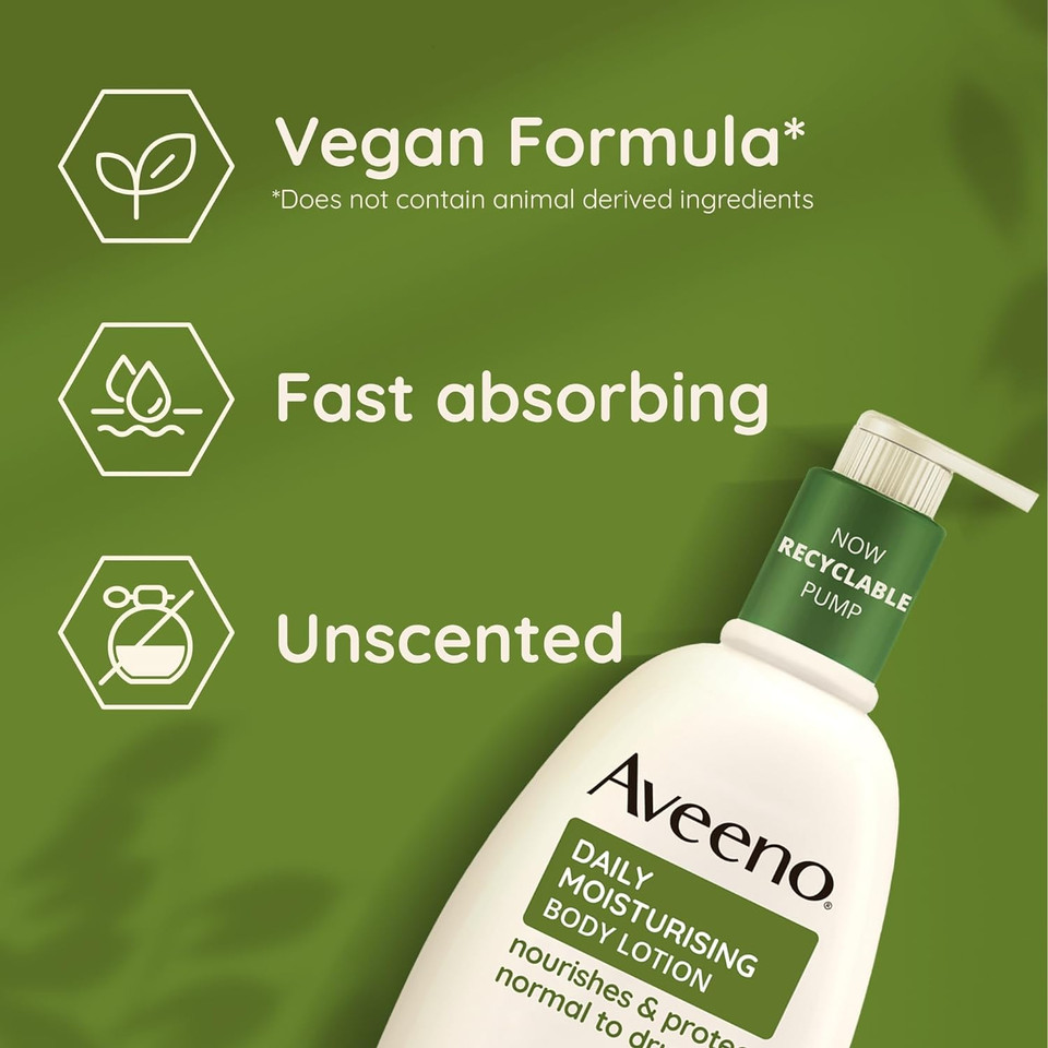 Aveeno Daily Moisturising Body Lotion, With Soothing Oats & Rich Emollients, Suitable For Sensitive Skin, Nourishes and Protects Normal to Dry Skin, Fragrance Free, 500ml