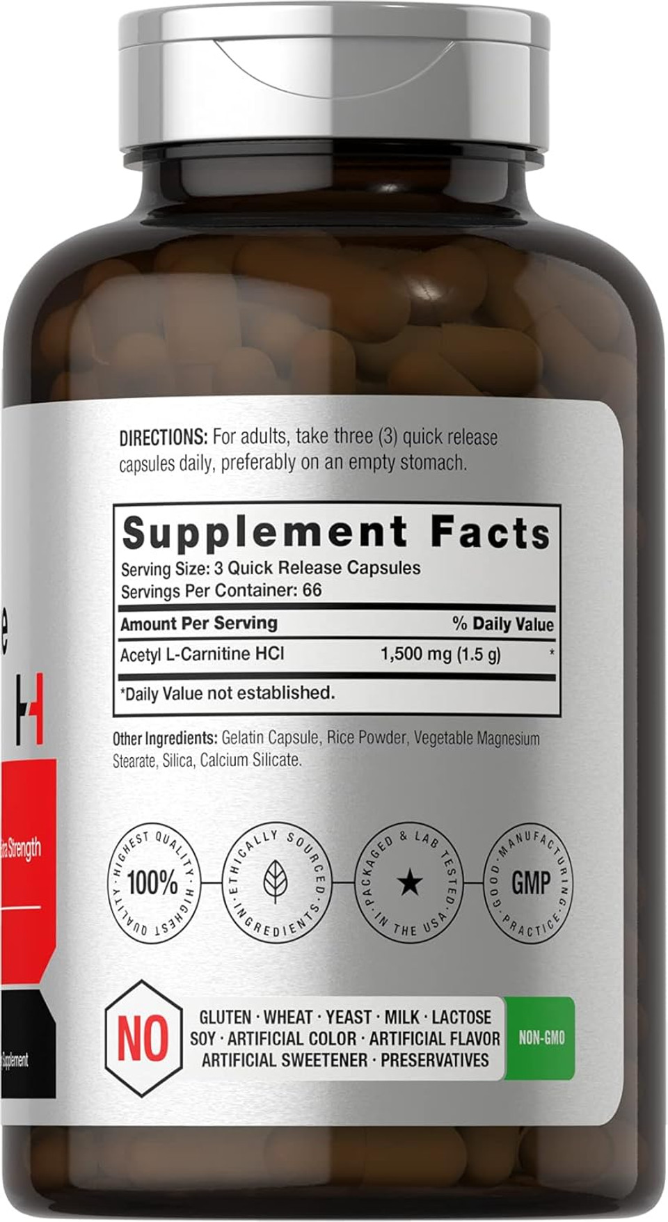 Horbã£Â¤Ach Acetyl L-Carnitine 1500Mg | 200 Capsules | Extra Strength Alcar Supplement | Non-Gmo, Gluten Free