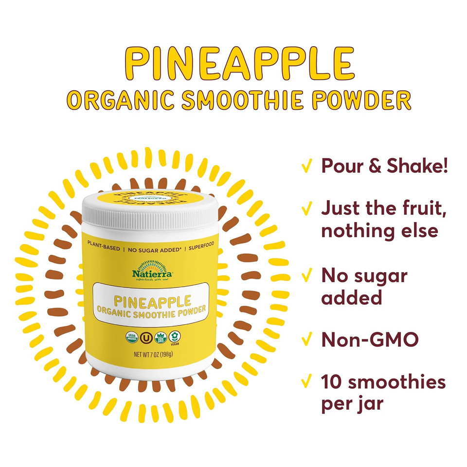 Natierra Pineapple Organic Smoothie Powder | Usda Organic | 7 Oz Jar
