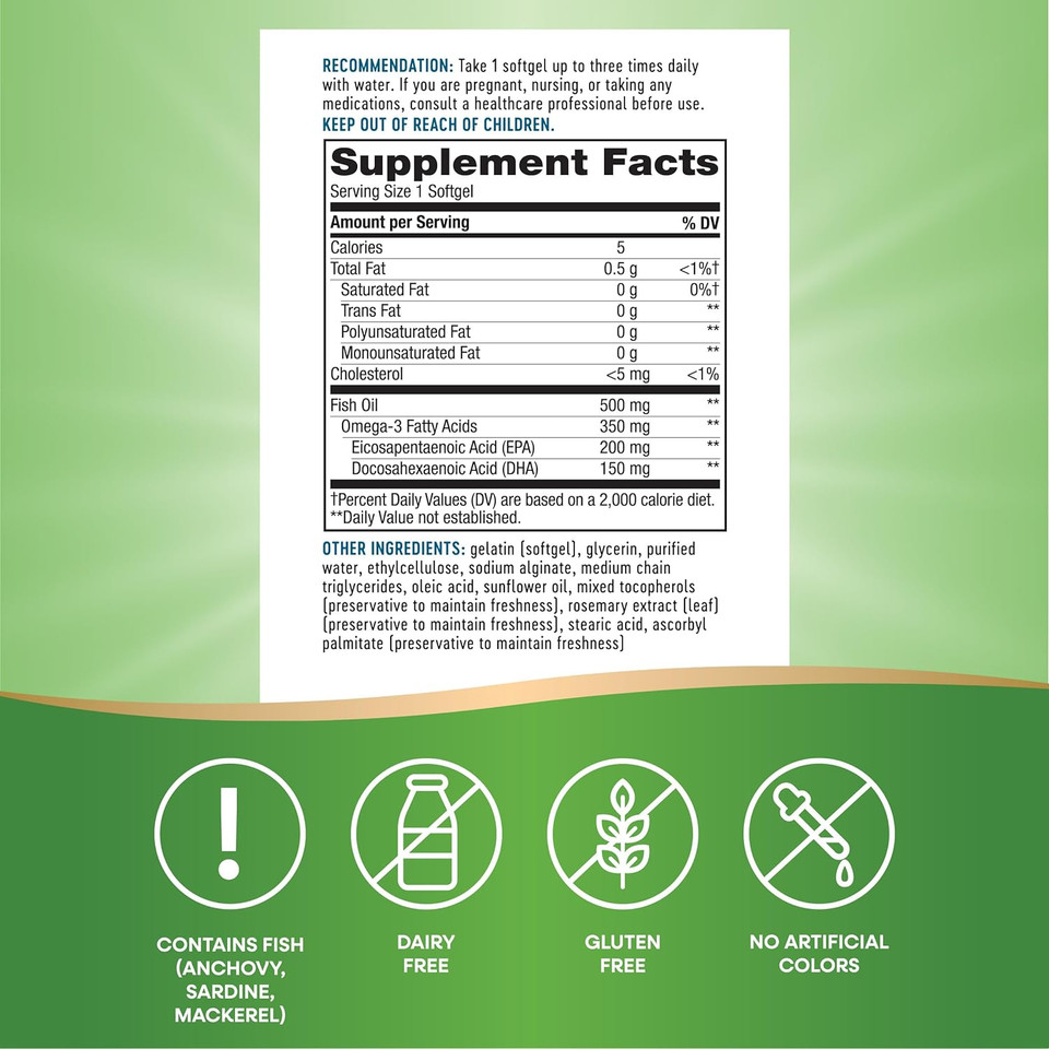 Nature'S Way Super Fisol Premium Fish Oil, Sustainably Sourced, Tested For Pcbs, Heavy Metals, And Impurities, 70% Epa/Dha, 180 Softgels