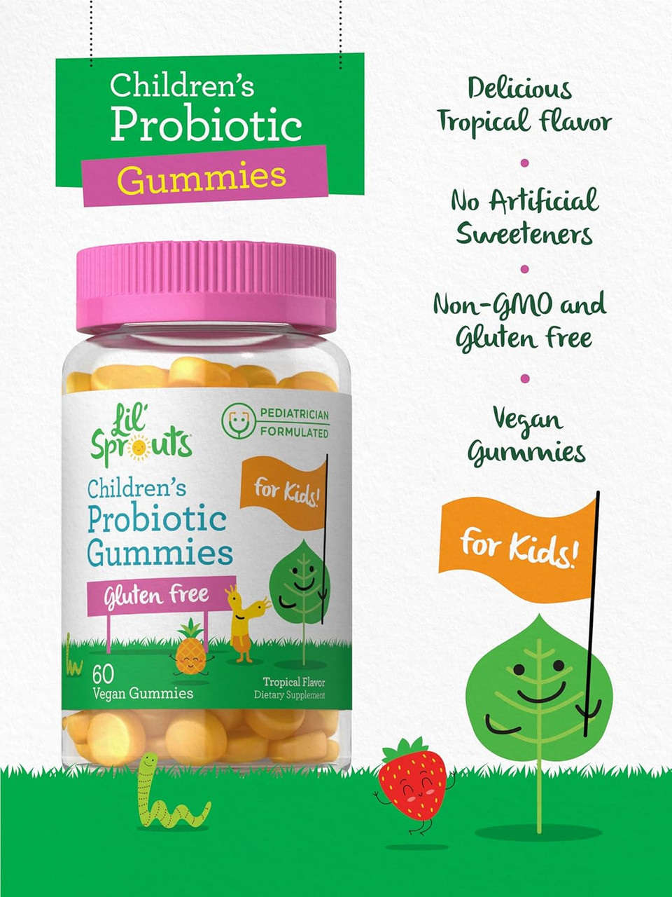 Carlyle Children'S Probiotic | 60 Gummies | Tropical Flavor | Vegan, Non-Gmo & Gluten Free Supplement | By Lil' Sprouts Carlyle Children'S Probiotic | 60 Gummies | Tropical Flavor | Vegan, Non-Gmo & Gluten Free Supplement | By Lil' Sprouts
