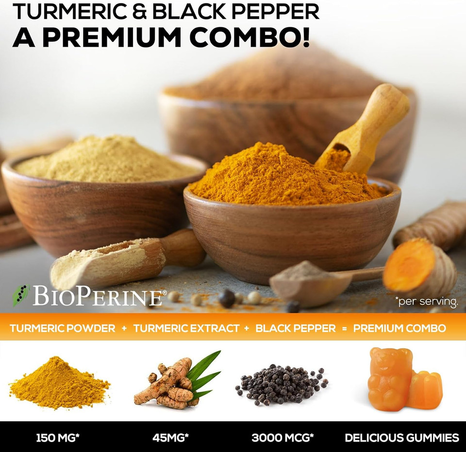 Turmeric Curcumin With Cinnamon & Ginger Gummies 95% Curcuminoids Black Pepper For Max Absorption Joint Support, Nature'S Tumeric Herbal Extract Supplement Gummy Capsules, Vegan, Non-Gmo - 60 Gummies