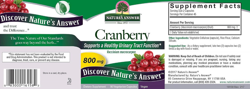 Nature'S Answer Cranberry Fruit Vegetarian Capsules, 90-Count | Promotes Urinary Tract Support | Healthy Bladder Function | Natural Detoxifier Nature'S Answer Cranberry Fruit Vegetarian Capsules, 90-Count | Promotes Urinary Tract Support | Healthy Bladder Function | Natural Detoxifier