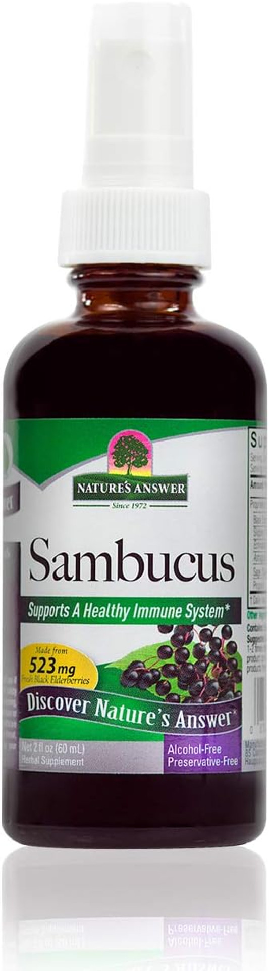 Nature'S Answer Alcohol-Free Sambucus Extract Spray, 2-Ounces | Immune System Support | Vegan, Gluten-Free, No Artificial Flavors Or Preservatives | Single Count