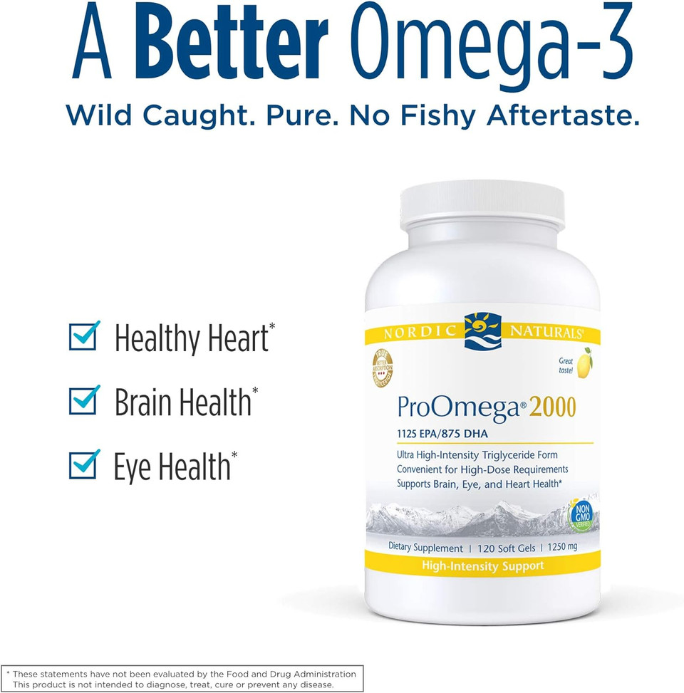 Nordic Naturals Proomega 2000, Lemon Flavor - 120 Soft Gels - 2150 Mg Omega-3 - Ultra High-Potency Fish Oil - Epa & Dha - Promotes Brain, Eye, Heart, & Immune Health - Non-Gmo - 60 Servings