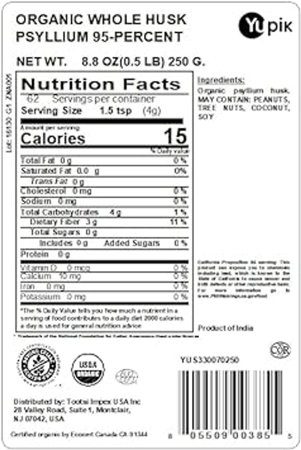 Yupik Organic Whole Husk Psyllium 95% Superfood, 8.8 Ounce, Non-Gmo, Vegan, Gluten-Free Yupik Organic Whole Husk Psyllium 95% Superfood, 8.8 Ounce, Non-Gmo, Vegan, Gluten-Free