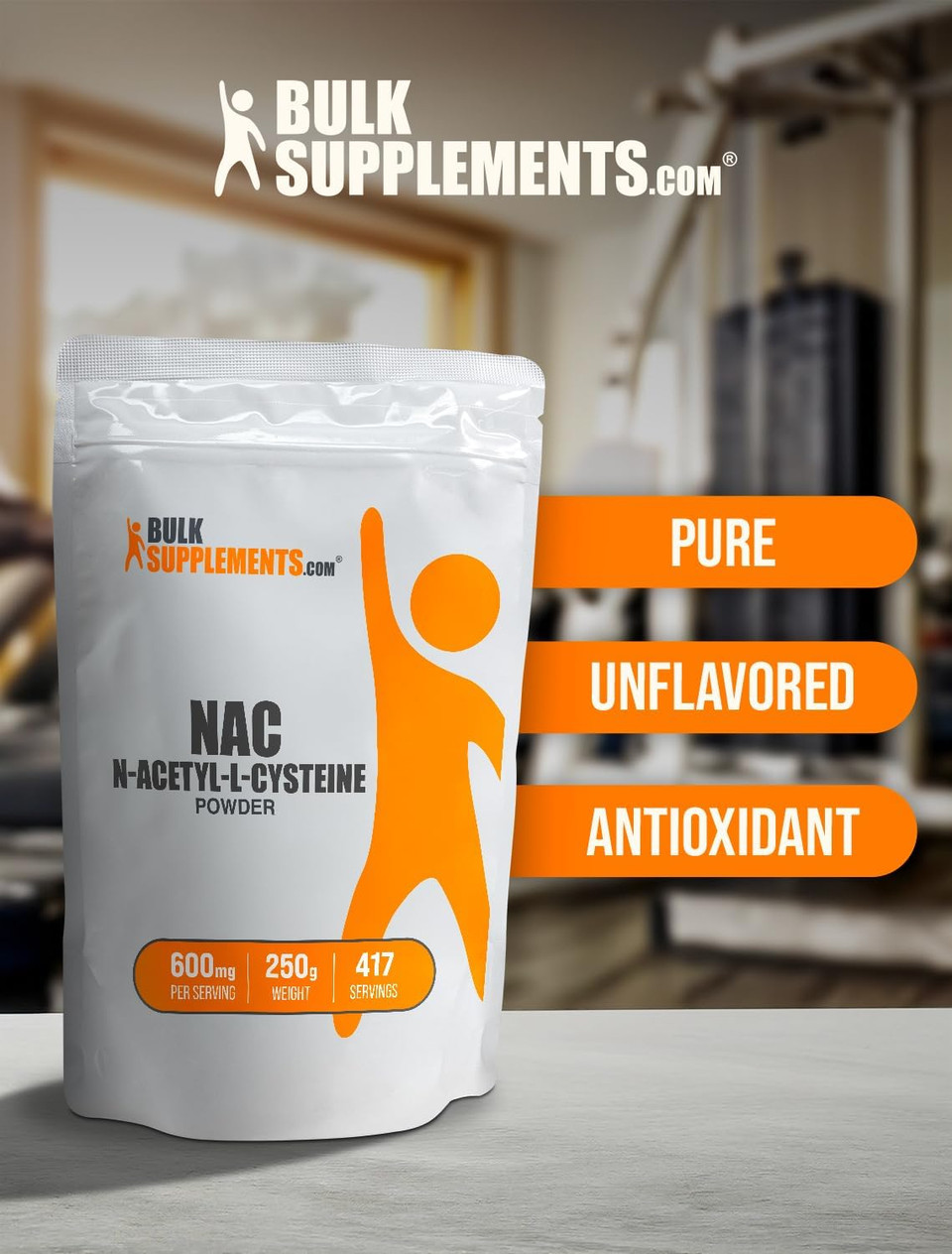 Bulksupplements.Com Nac Powder - N-Acetyl Cysteine 600Mg, Nac Supplement - Antioxidant Support, Gluten Free - 600Mg Per Serving, 417 Servings, 250G (8.8 Oz) (Pack Of 1)