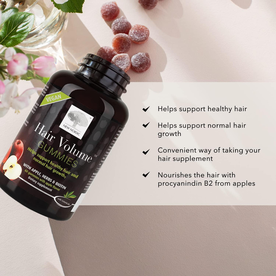 New Nordic Hair Volume Gummies | 2500 Mcg Biotin Daily Intake | Hair Vitamins To Support Hair Skin & Nails | Vegan Hair Supplement For Men And Women | 60 Count (Pack Of 1)