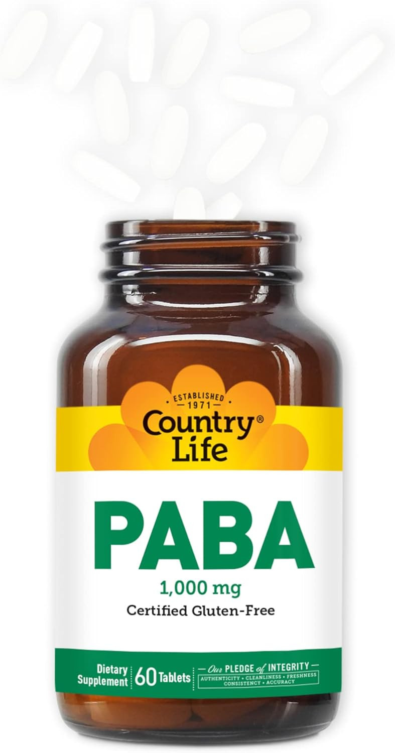 Country Life Paba, 1,000Mg, 60 Tablets, Certified Gluten Free, Certified Vegan, Certified Halal