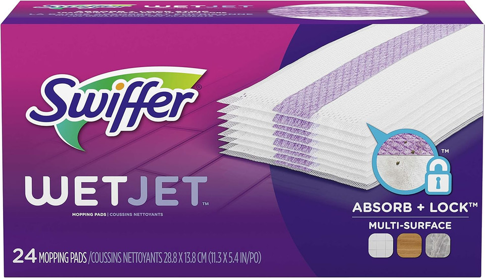 Swiffer Wetjet Hardwood Floor Cleaner Spray Mop Pad Refill, Multi Surface, 24 Count