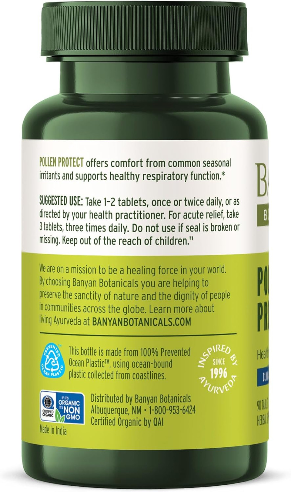 Banyan Botanicals Pollen Protect  Clinically Tested Organic Ayurvedic Supplement  Supports A Healthy Respiratory Response To Seasonal Irritants*  90 Tablets  Non-Gmo Sustainably Sourced Vegan