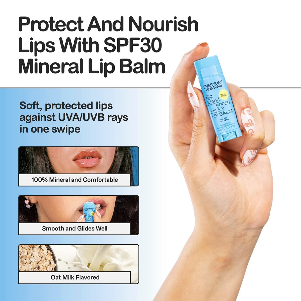 Everyday Humans Spf30 Mineral Zinc Lip Sunscreen (Oat Milk Flavor) Big Mood, 0.15Oz | Moisturizing With Shea Butter & Vitamin E | Sunscreen Lip Balm | Reef Friendly, Cruelty Free