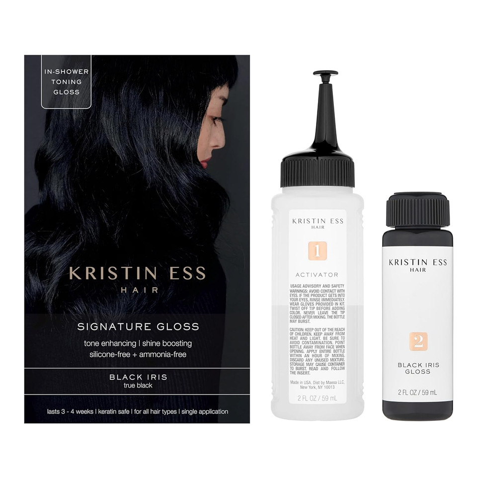Kristin Ess Signature Hair Gloss Treatment In Black Iris - Shine Boosting, Brightening + Tone Enhancing Glaze In 1 Application - Lasts Up To 4 Weeks - Silicone + Ammonia Free - Color + Keratin Safe
