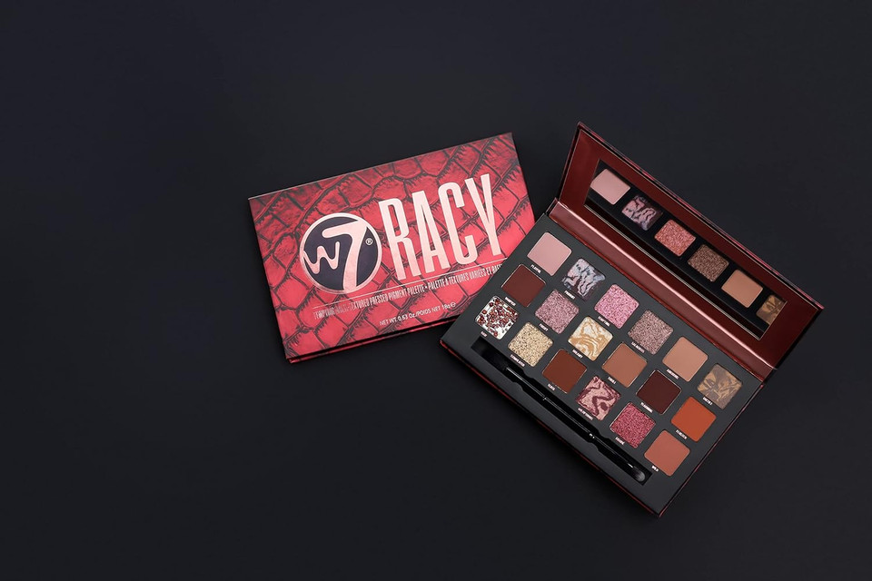 W7 Racy Pressed Pigment Palette - 18 Red Nude Colors - Flawless Long-Lasting Glam Makeup