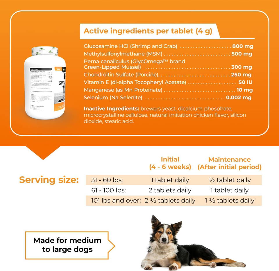 Vetriscience Glycoflex Plus, Clinically Proven Hip And Joint Supplement For Dogs - Advanced Dog Supplement With Glucosamine, Chondroitin, Msm, Green Lipped Mussel & Dmg - 120 Tablets, Chicken Flavor