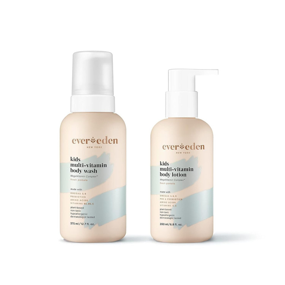 Evereden Kids Body Wash, 12.7 Fl Oz. & Kids Body Lotion, 6.8 Fl Oz. | Fresh Pomelo Scent | 2 Item Bundle Set | Clean And Natural Kids Skincare