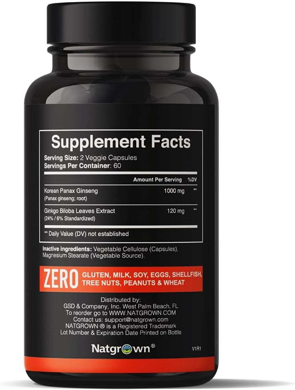 Panax Ginseng And Ginkgo Biloba Complex Capsules With Korean Red Ginseng & Ginko Leaf Extract Supplement For Men & Women - Supports Memory Focus Energy & Brain Function - Vegan Pills - 120Ct
