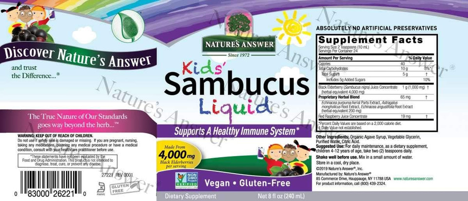 Natures Answer Sambucus Syrup Elderberry Kids Formula, 8 Ounce | Natural Immune Booster | Taste That Kids Love | Flu Season Support | Packed With Antioxidants