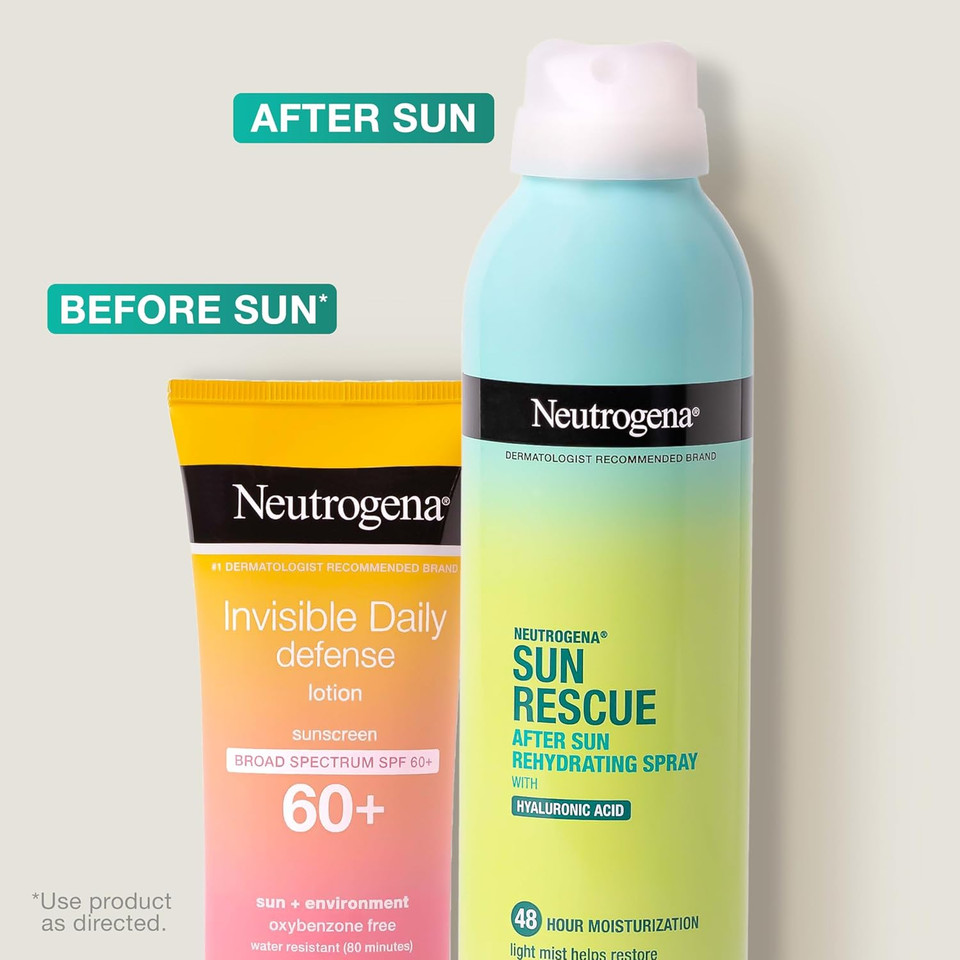 Neutrogena Sun Rescue After Sun Rehydrating Spray With Hyaluronic Acid, Vegan And Lightweight 48-Moisturizing Skin And Body Mist, Non-Comedogenic Hydration, 6.7 Oz