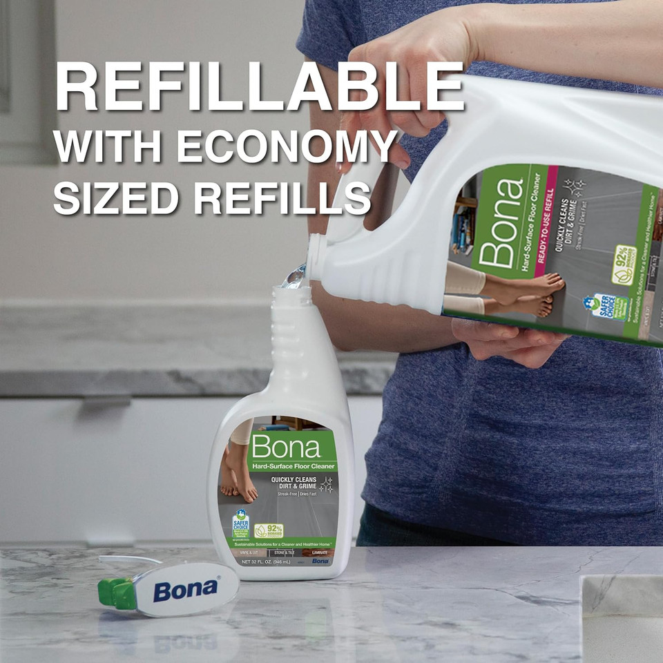 Bona Multi-Surface Floor Cleaner Spray - 32 Fl Oz - Unscented - Refillable - Residue-Free Floor Cleaning Solution For Stone, Tile, Laminate, And Vinyl Floors