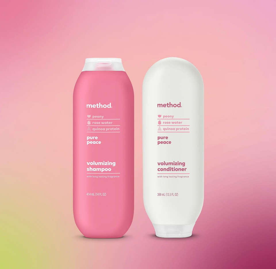 Method Daily Pure Peace Volumizing Hair Care Shampoo (14 Oz) + Conditioner (13.5 Oz) With Rose, Peony, And Pink Sea Salt, Paraben And Sulfate Free