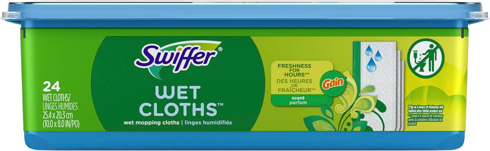 Swiffer Sweeper Wet Mopping Cloths, Multi-Surface Floor Cleaner With Gain Original Scent, 24 Count (Pack Of 1), (Packaging May Vary)