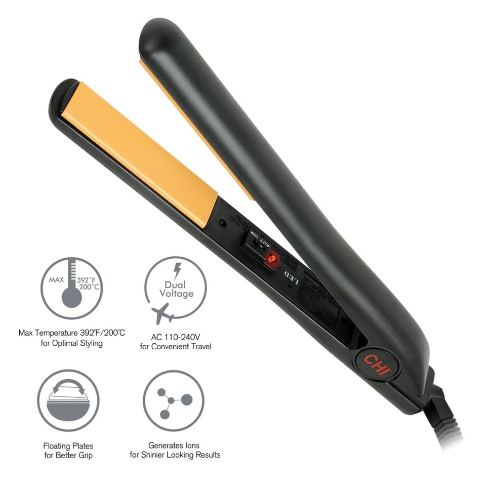 Chi Tourmaline Ceramic Series Flat Iron, Hair Straightener For Silky, Smooth Hair, 392°F Maximum Temperature, 1" Iron