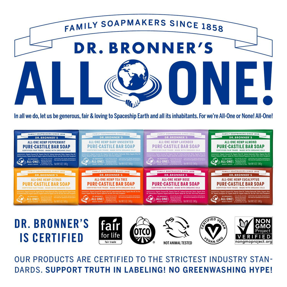 Dr. Bronner'S - Pure-Castile Bar Soap (Lavender, 5 Ounce) - Made With Organic Oils, For Face, Body And Hair, Gentle And Moisturizing, Biodegradable, Vegan, Cruelty-Free, Non-Gmo