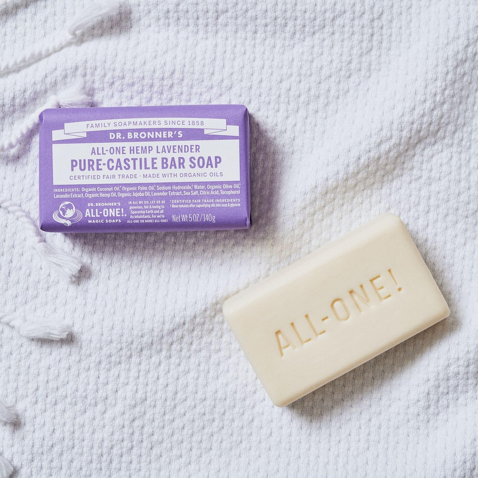 Dr. Bronner'S - Pure-Castile Bar Soap (Lavender, 5 Ounce) - Made With Organic Oils, For Face, Body And Hair, Gentle And Moisturizing, Biodegradable, Vegan, Cruelty-Free, Non-Gmo