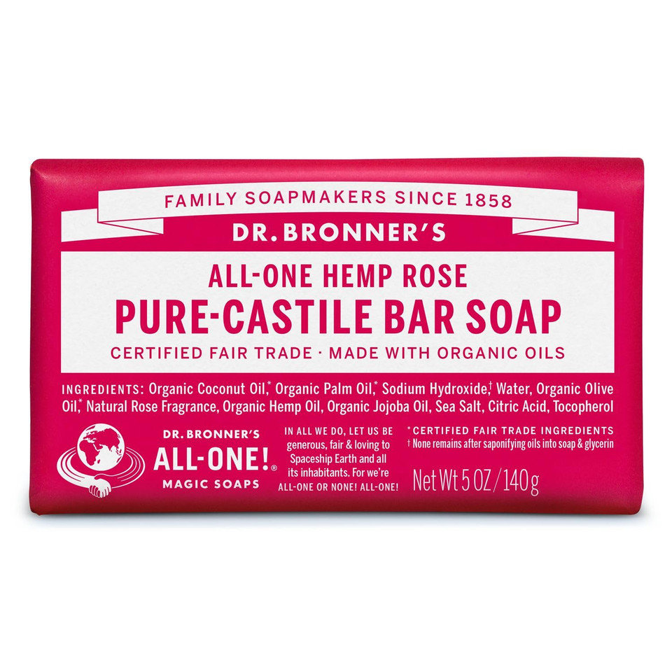 Dr. Bronner'S - Pure-Castile Bar Soap (Rose, 5 Ounce) - Made With Organic Oils, For Face, Body And Hair, Gentle And Moisturizing, Biodegradable, Vegan, Cruelty-Free, Non-Gmo