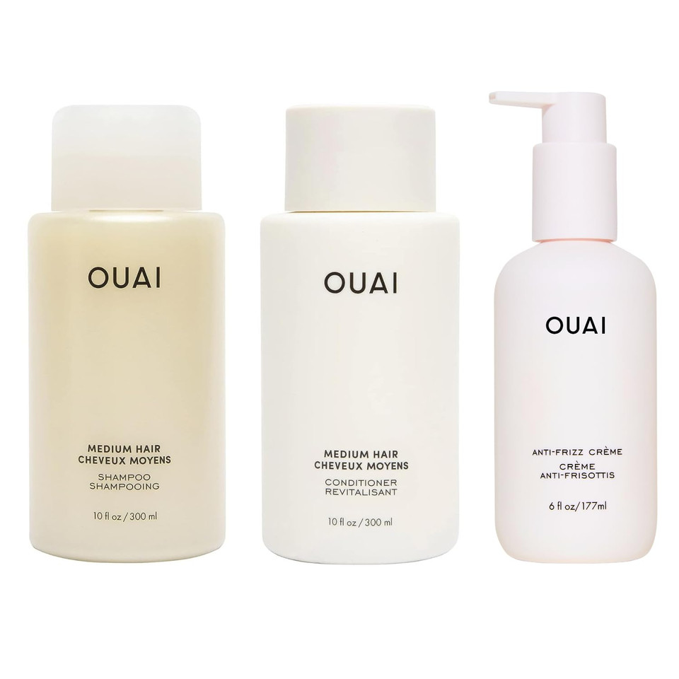 Ouai Anti Frizz For Medium Hair Bundle - Includes Anti-Frizz Crã£Â¨Me + Medium Hair Shampoo And Conditioner Set (3 Count, 6 Oz/ 10 Oz/ 10 Oz)
