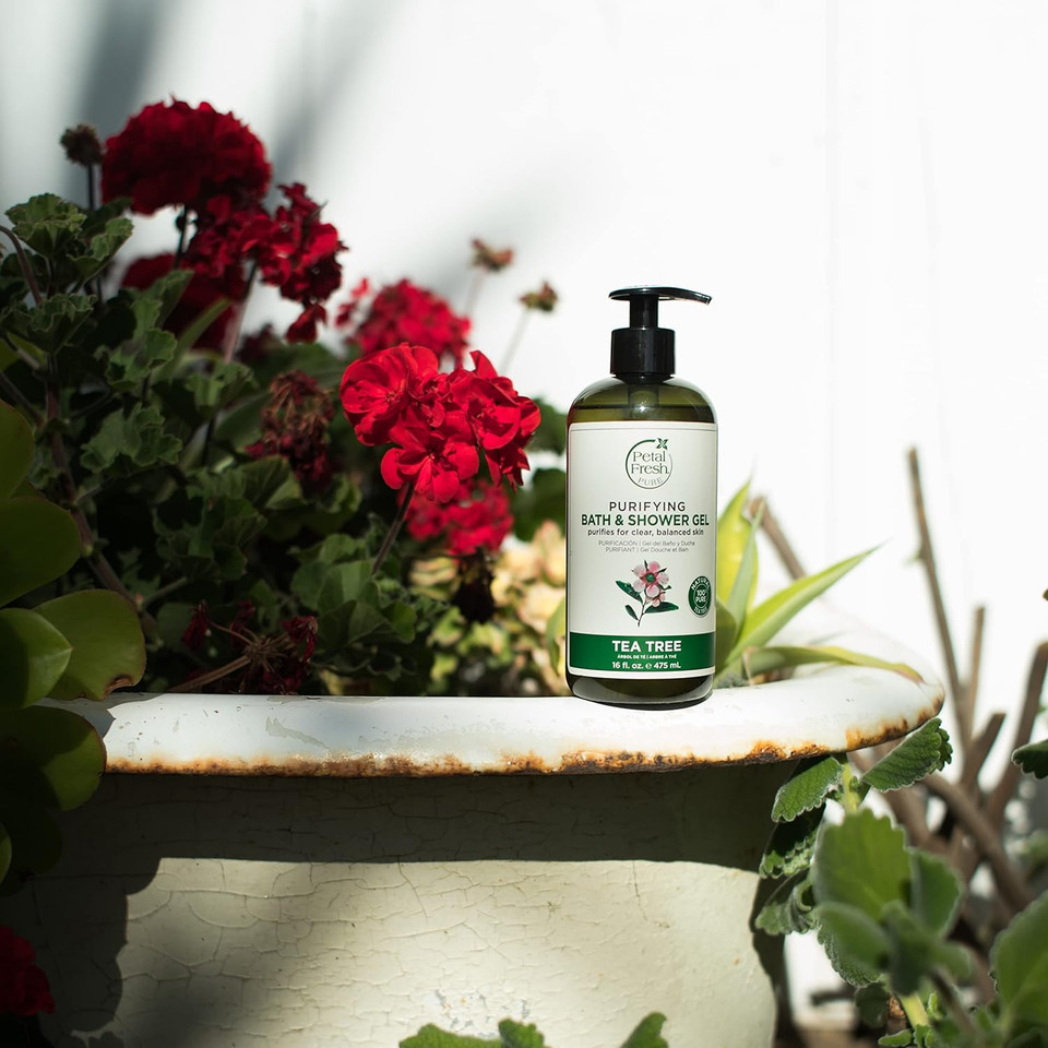 Petal Fresh Tea Tree Bath & Shower Gel, Pure Purifying, Daily Cleansing, Natural Body Gel, Vegan And Cruelty Free, 16 Oz