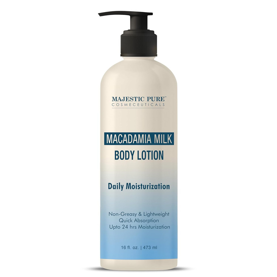 Majestic Pure Macadamia Milk Daily Moisturizing Body Lotion With Aloe Leaf Extracts | Nourishing & Moisturizing | Quick Absorbing, Lightweight & Non Greasy | For All Skin Types | 16Fl Oz