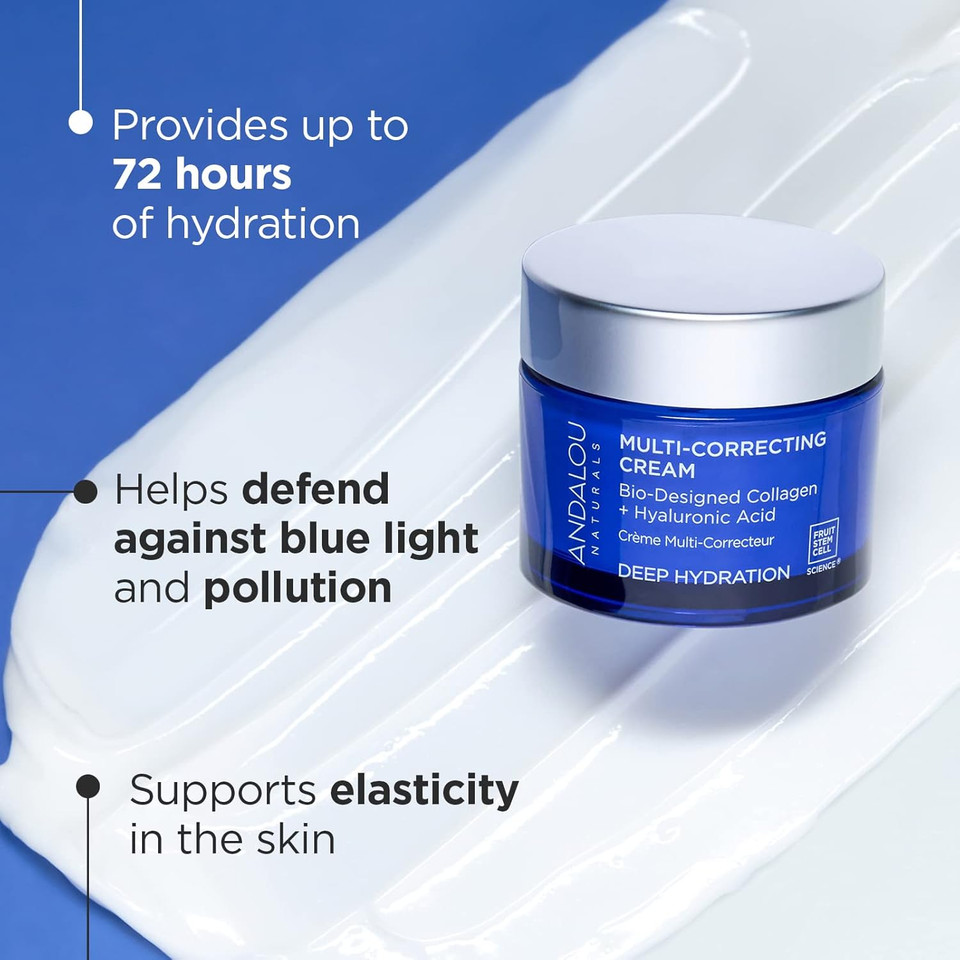 Andalou Naturals Deep Hydration Face Moisturizer, Multi-Correcting Cream, Day & Night Moisturizer For Face With Hyaluronic Acid & Vegan Collagen For Softer & More Supple Skin, 1.7 Fl Oz